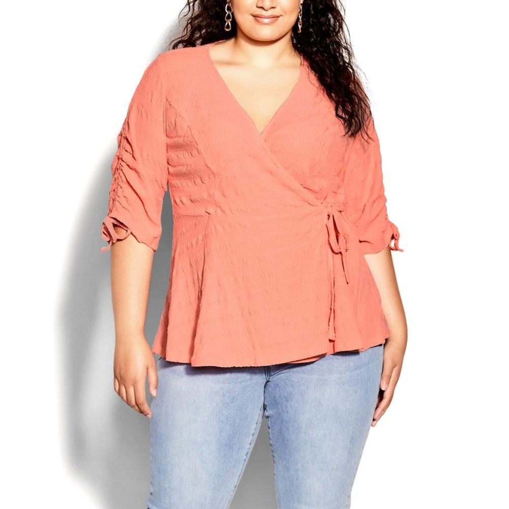NWT City Chic Top Romance Tie Peach XXL = 24 = 3X